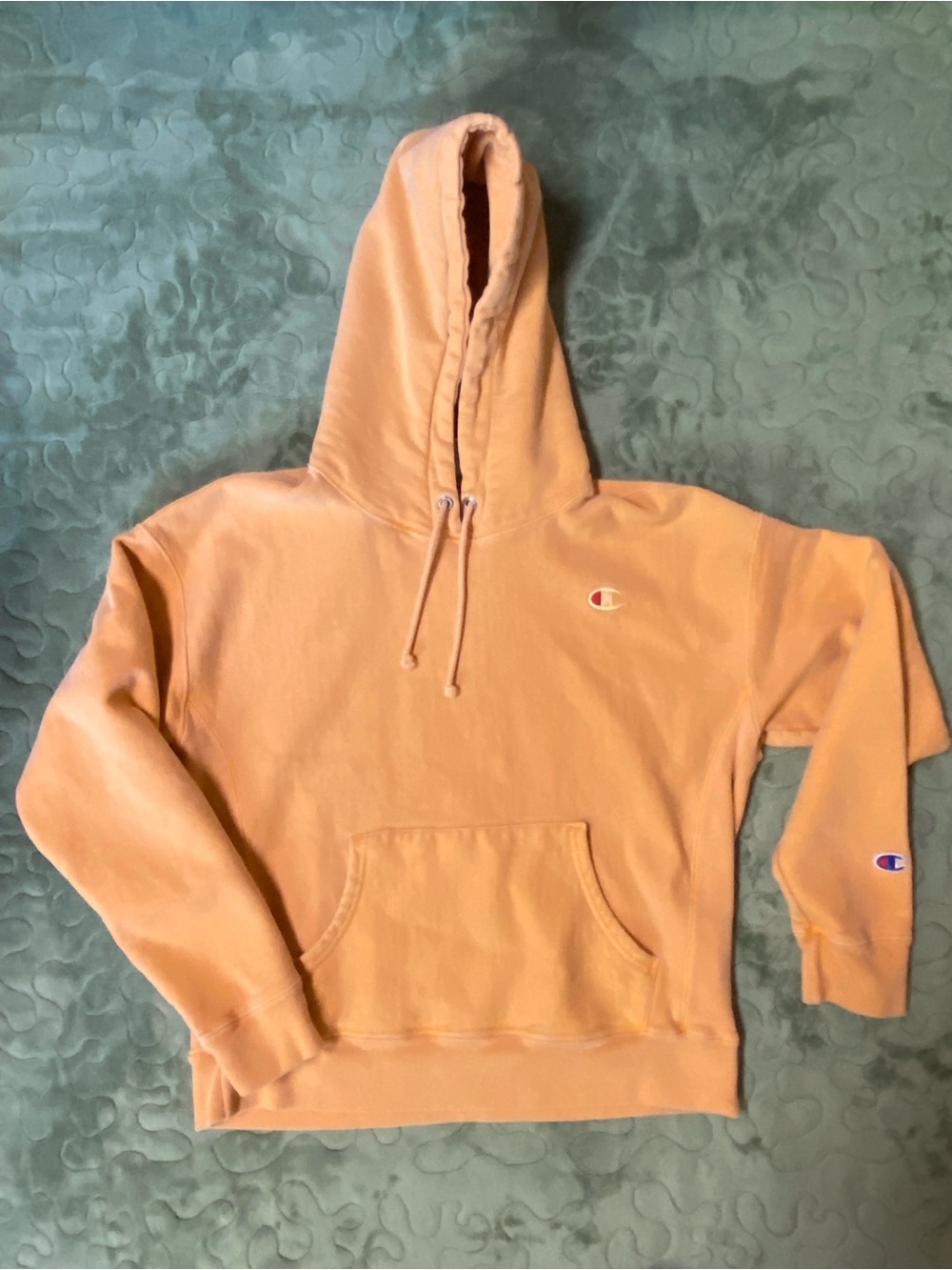 CHAMPION Size Large Orange Peach Reverse Weave Cropped Hoodie Women’s
